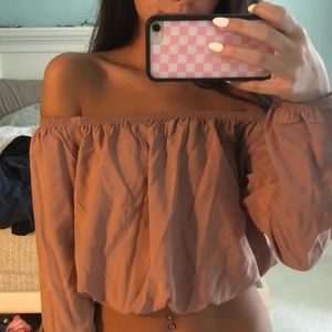 Off shoulder silk-like top